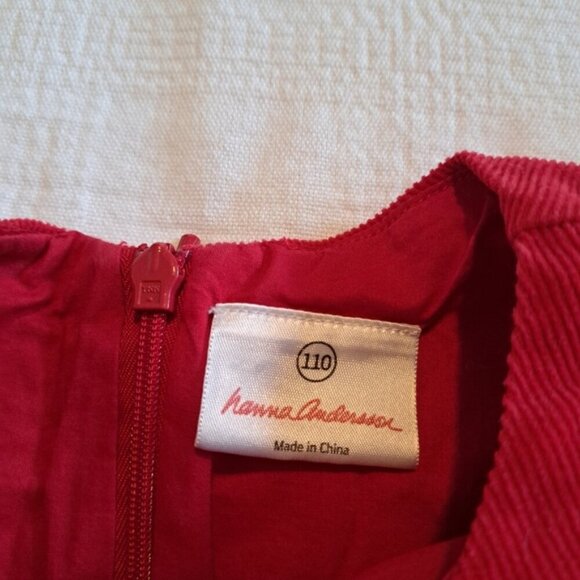 Hanna Andersson girls size 110 or US 5 red corduroy dress with white trim - Picture 4 of 7